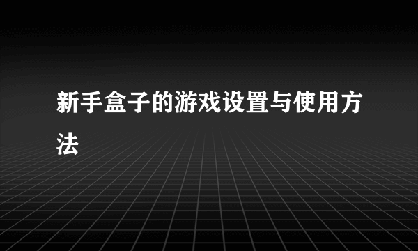 新手盒子的游戏设置与使用方法
