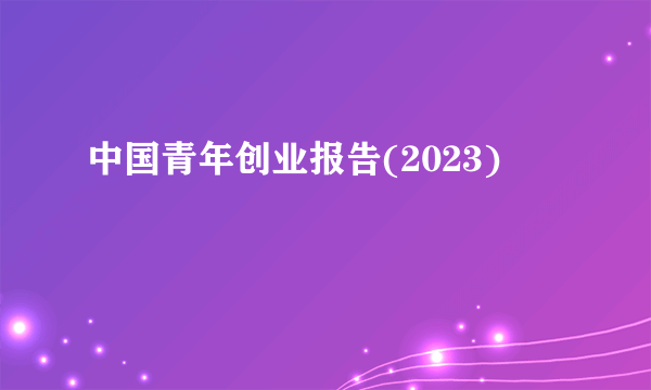 中国青年创业报告(2023)