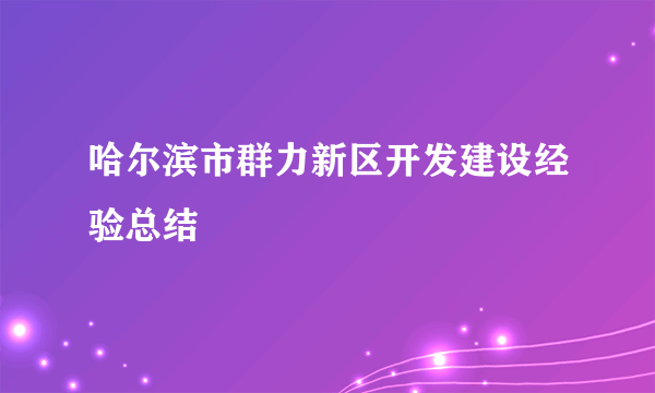 哈尔滨市群力新区开发建设经验总结