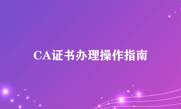 CA证书办理操作指南