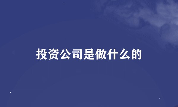投资公司是做什么的