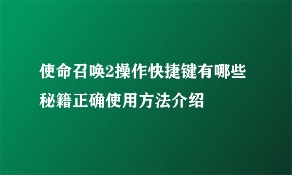 使命召唤2操作快捷键有哪些 秘籍正确使用方法介绍