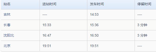 北京到吉林高铁时刻表查询