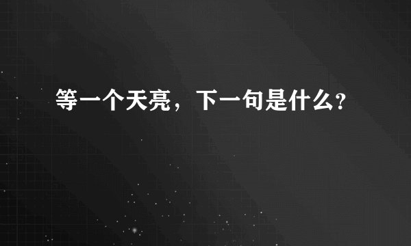 等一个天亮，下一句是什么？