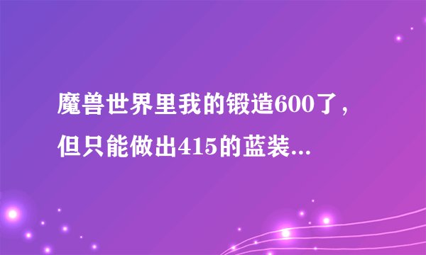 魔兽世界里我的锻造600了，但只能做出415的蓝装，哪个NPC能买更高的图纸