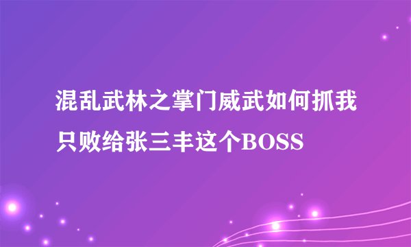 混乱武林之掌门威武如何抓我只败给张三丰这个BOSS