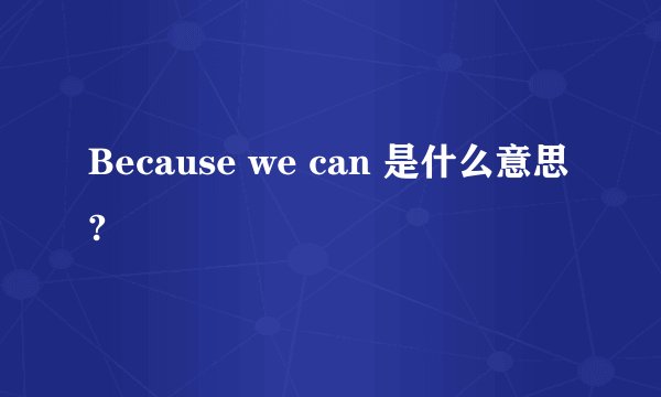 Because we can 是什么意思?