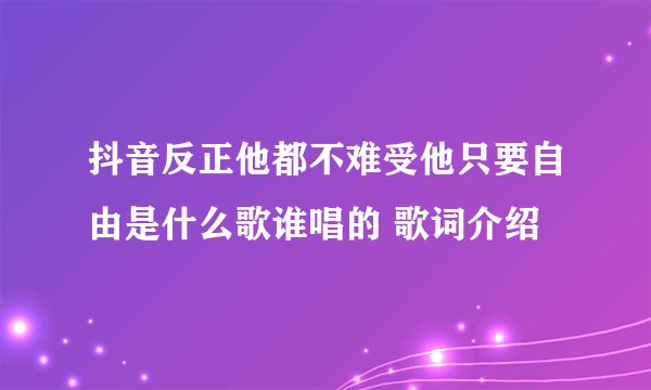 抖音反正他都不难受他只要自由是什么歌谁唱的 歌词介绍