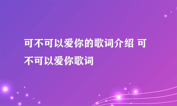 可不可以爱你的歌词介绍 可不可以爱你歌词