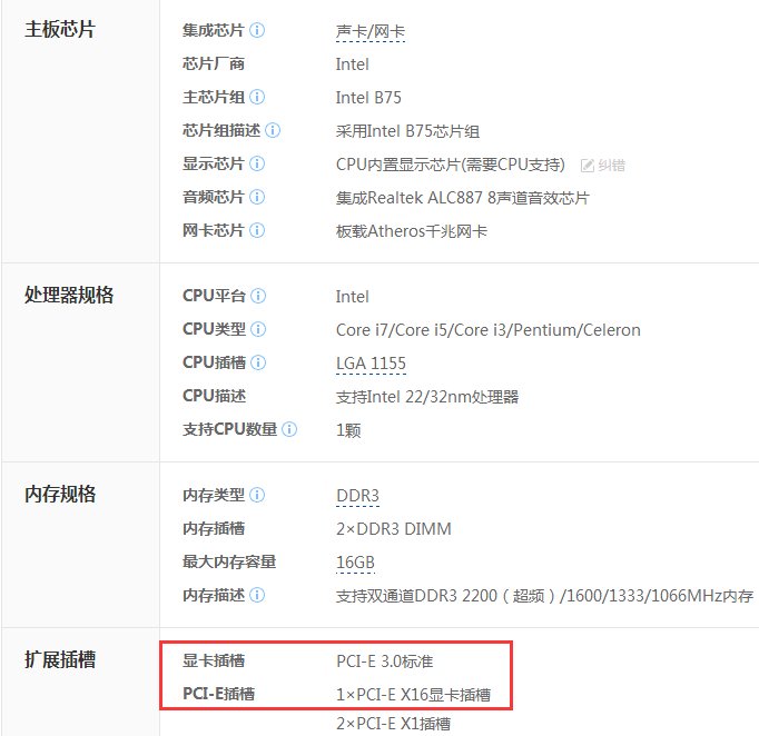 技嘉 B75M-D3V主板 能用什么显卡