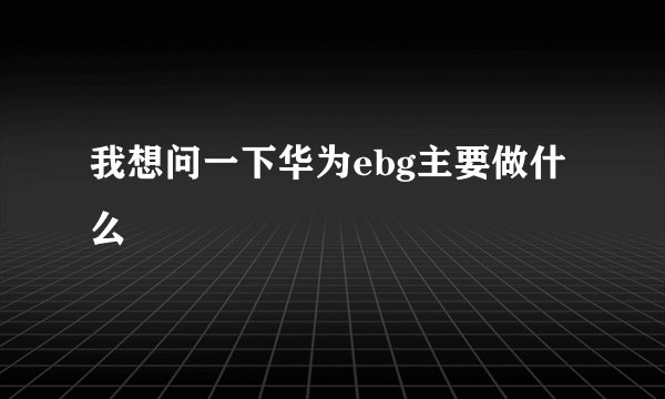 我想问一下华为ebg主要做什么