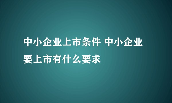 中小企业上市条件 中小企业要上市有什么要求
