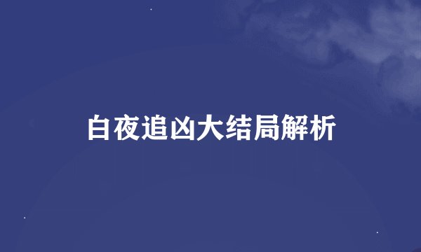 白夜追凶大结局解析