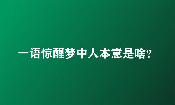 一语惊醒梦中人本意是啥？