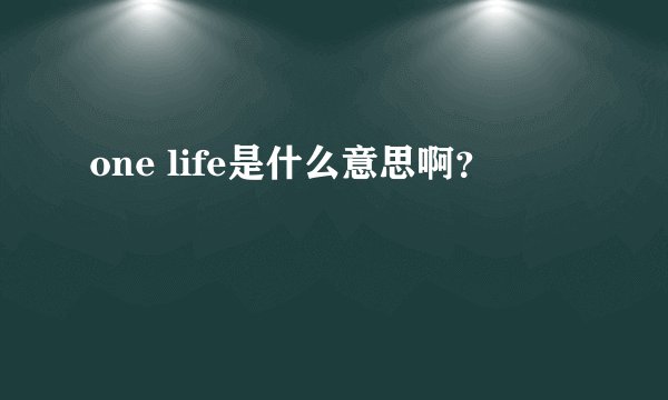 one life是什么意思啊？