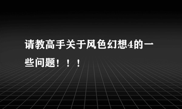 请教高手关于风色幻想4的一些问题！！！