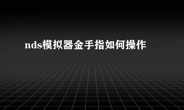 nds模拟器金手指如何操作