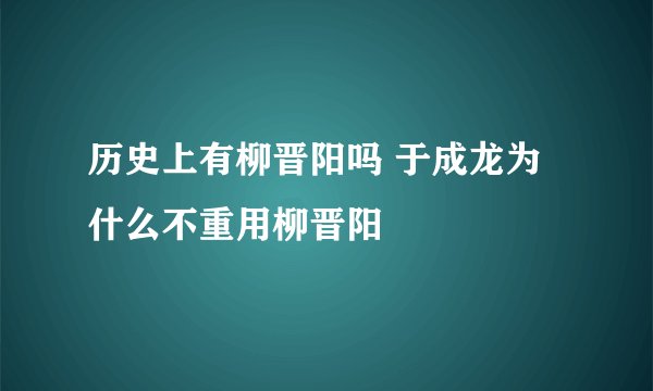 历史上有柳晋阳吗 于成龙为什么不重用柳晋阳