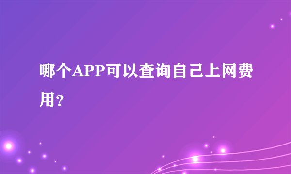 哪个APP可以查询自己上网费用？