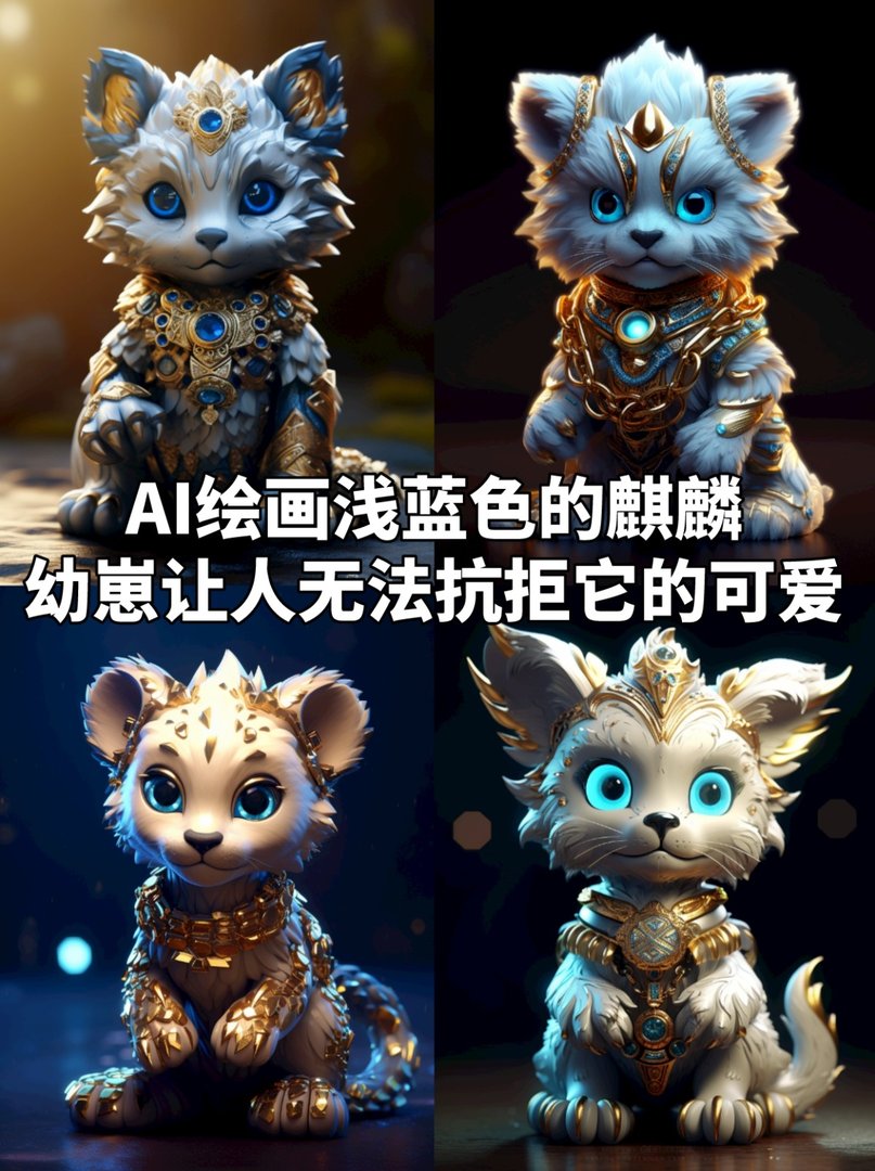 浅蓝色的麒麟幼崽让人无法抗拒它的可爱