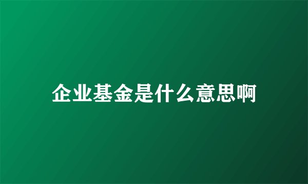 企业基金是什么意思啊