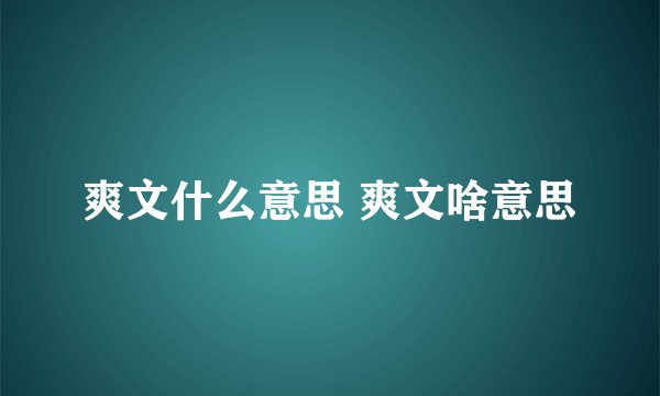爽文什么意思 爽文啥意思