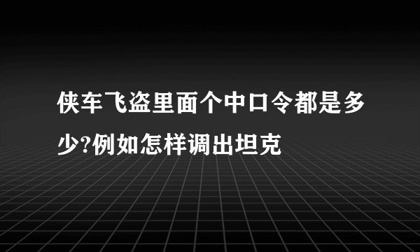 侠车飞盗里面个中口令都是多少?例如怎样调出坦克