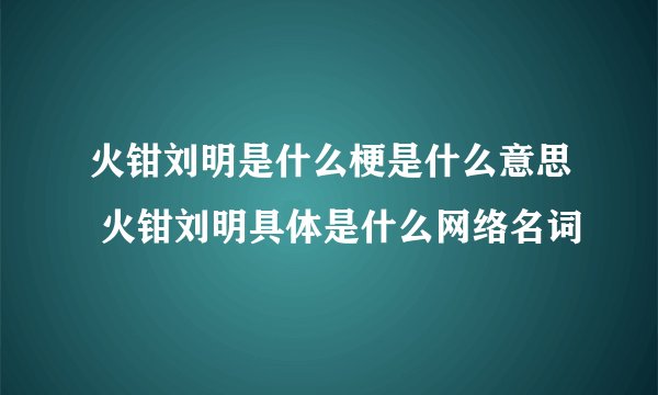 火钳刘明是什么梗是什么意思 火钳刘明具体是什么网络名词
