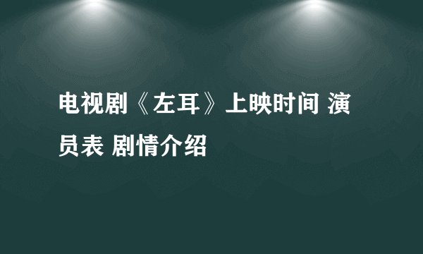 电视剧《左耳》上映时间 演员表 剧情介绍