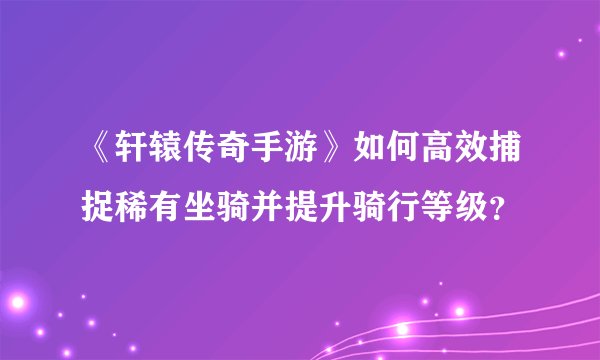 《轩辕传奇手游》如何高效捕捉稀有坐骑并提升骑行等级？