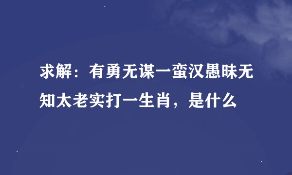 求解：有勇无谋一蛮汉愚昧无知太老实打一生肖，是什么