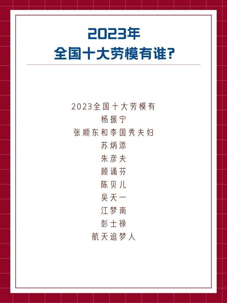 2023年全国十大劳模有谁?