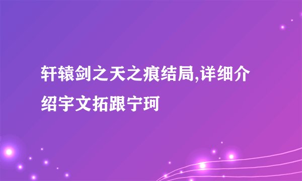 轩辕剑之天之痕结局,详细介绍宇文拓跟宁珂