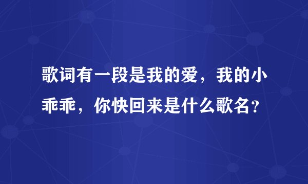 歌词有一段是我的爱，我的小乖乖，你快回来是什么歌名？