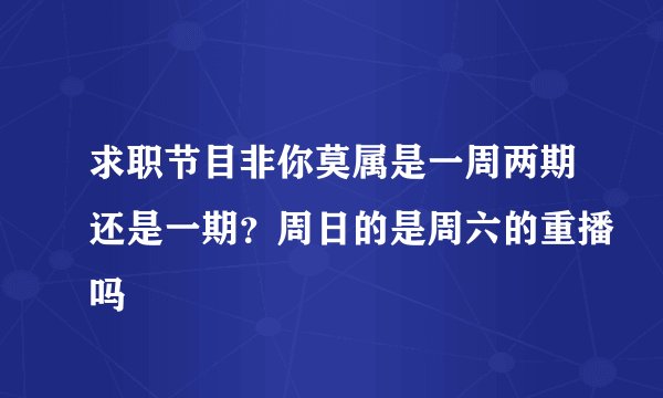 求职节目非你莫属是一周两期还是一期？周日的是周六的重播吗