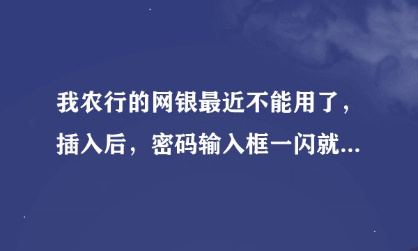 我农行的网银最近不能用了，插入后，密码输入框一闪就没了，再就打不开了，咋办？