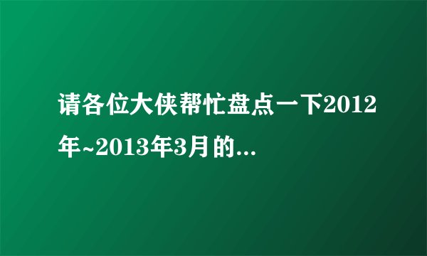 请各位大侠帮忙盘点一下2012年~2013年3月的电影越详细越好，采纳后追加100分！！！