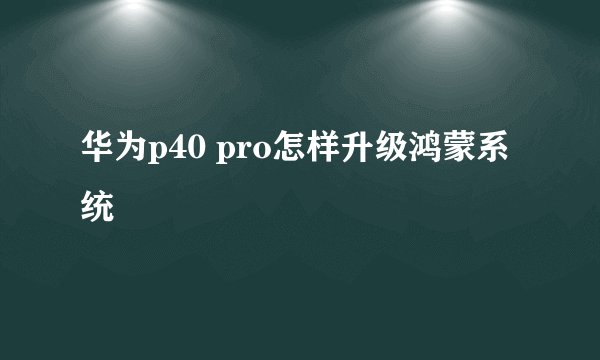 华为p40 pro怎样升级鸿蒙系统