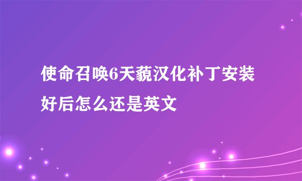 使命召唤6天藐汉化补丁安装好后怎么还是英文