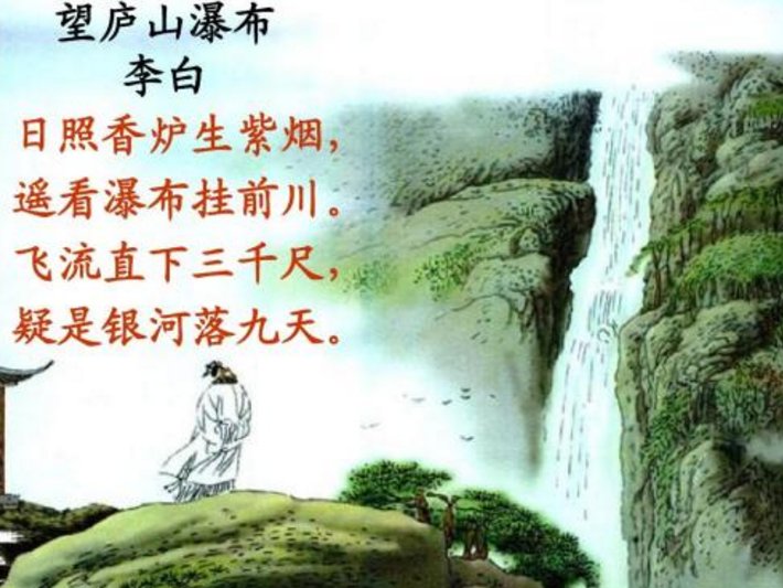 望庐山瀑布是通过对什么的描写,表达了诗人 什么样的情感