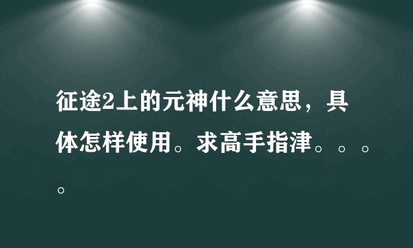 征途2上的元神什么意思，具体怎样使用。求高手指津。。。。