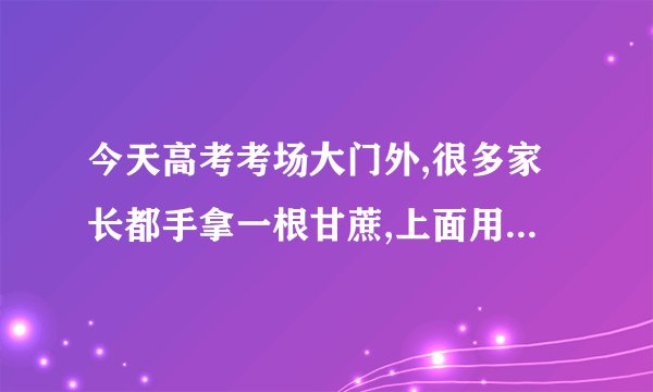 今天高考考场大门外,很多家长都手拿一根甘蔗,上面用红带绑了二只香蕉,是啥意？
