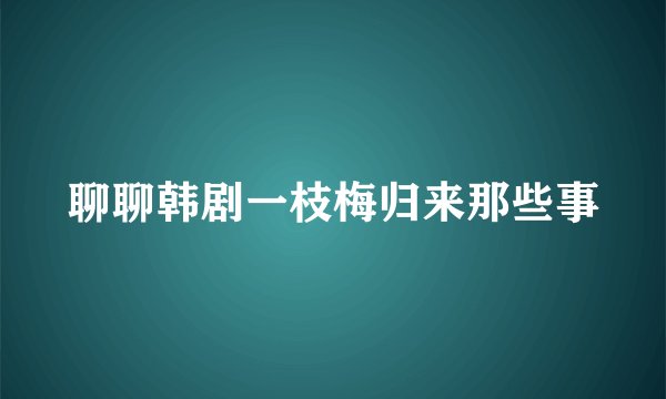聊聊韩剧一枝梅归来那些事