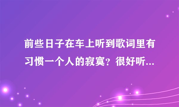 前些日子在车上听到歌词里有习惯一个人的寂寞？很好听，有人知道是什么歌