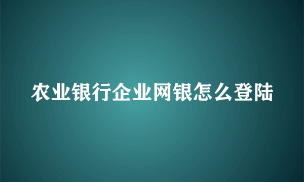 农业银行企业网银怎么登陆