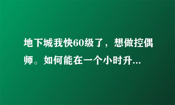 地下城我快60级了，想做控偶师。如何能在一个小时升到满级，需要哪些，多少材料。请一步一步说清楚。