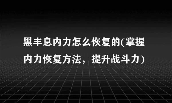 黑丰息内力怎么恢复的(掌握内力恢复方法，提升战斗力)