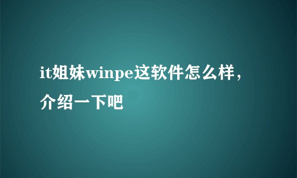 it姐妹winpe这软件怎么样，介绍一下吧