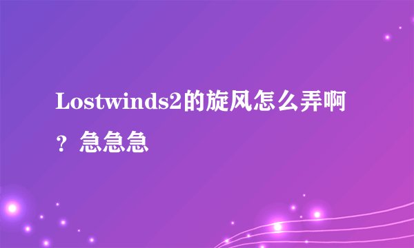 Lostwinds2的旋风怎么弄啊？急急急