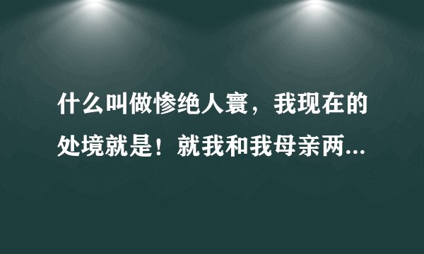 什么叫做惨绝人寰，我现在的处境就是！就我和我母亲两个人一起生活，我父亲去世了